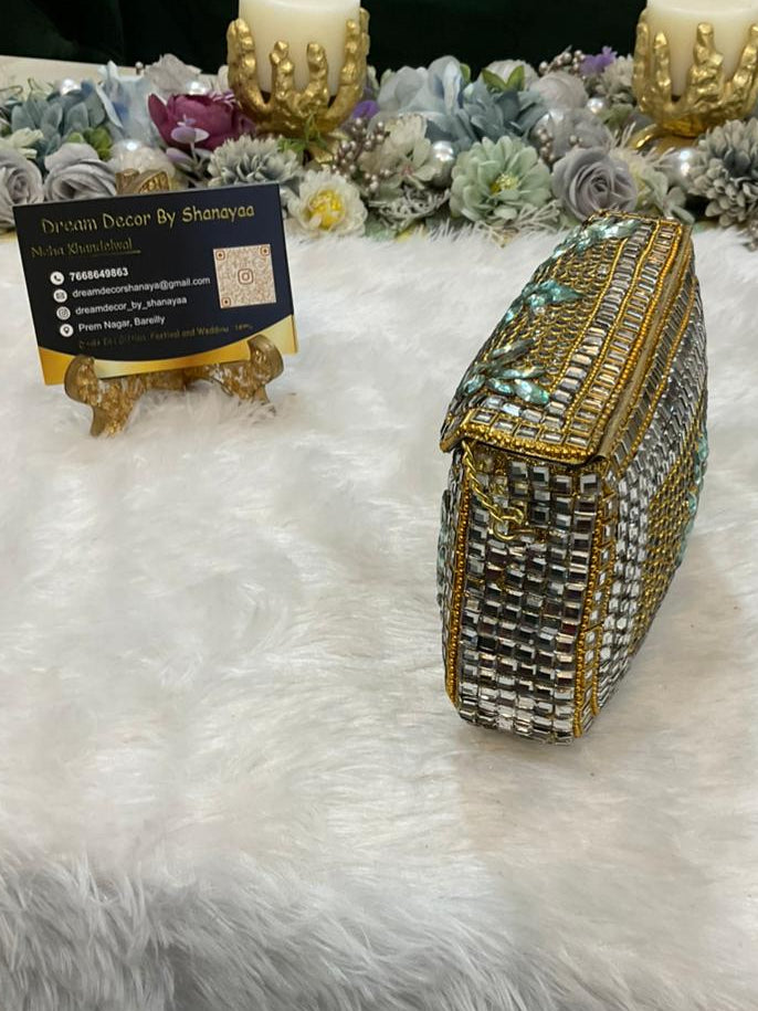 C. Kundan Work Metal Clutch (8×6”)