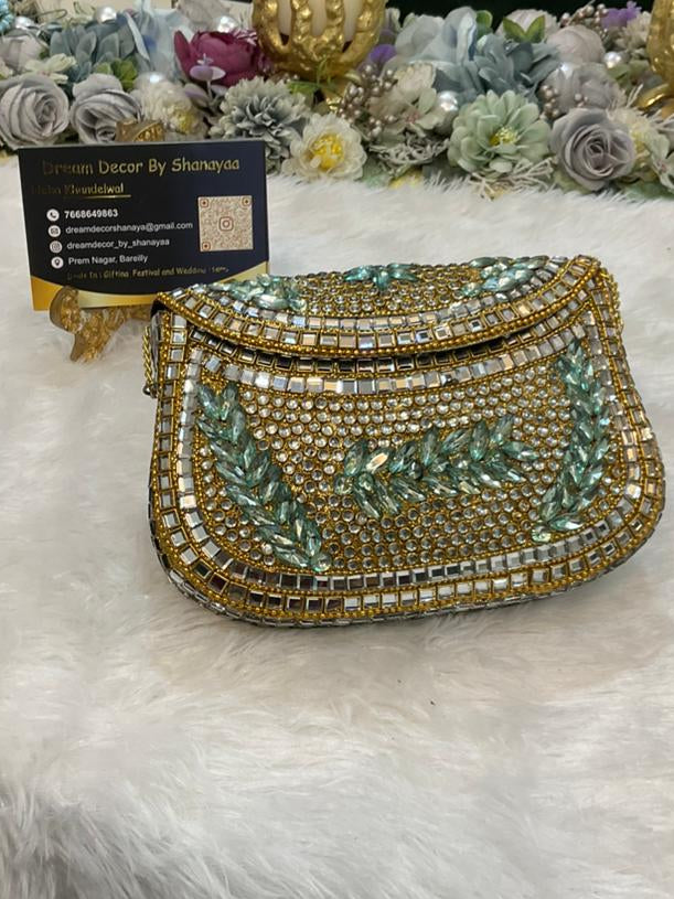C. Kundan Work Metal Clutch (8×6”)