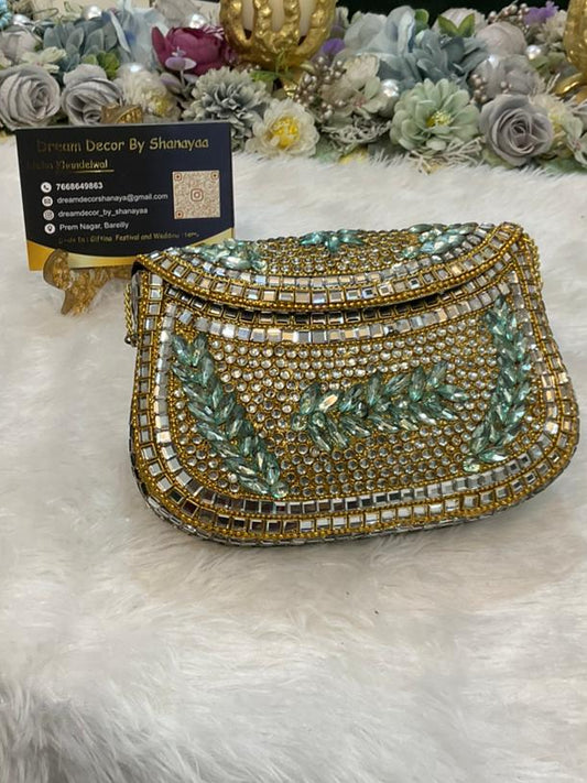C. Kundan Work Metal Clutch (8×6”)