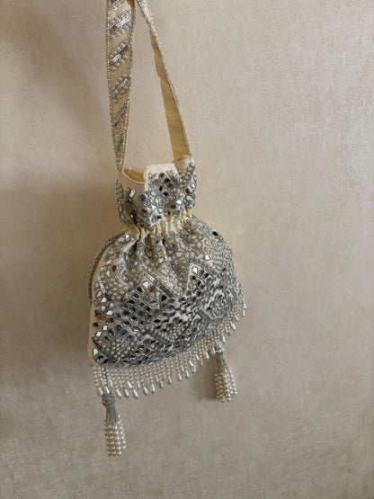 DP118 - Gota Work Potli with Mirror & Pearl Detailing