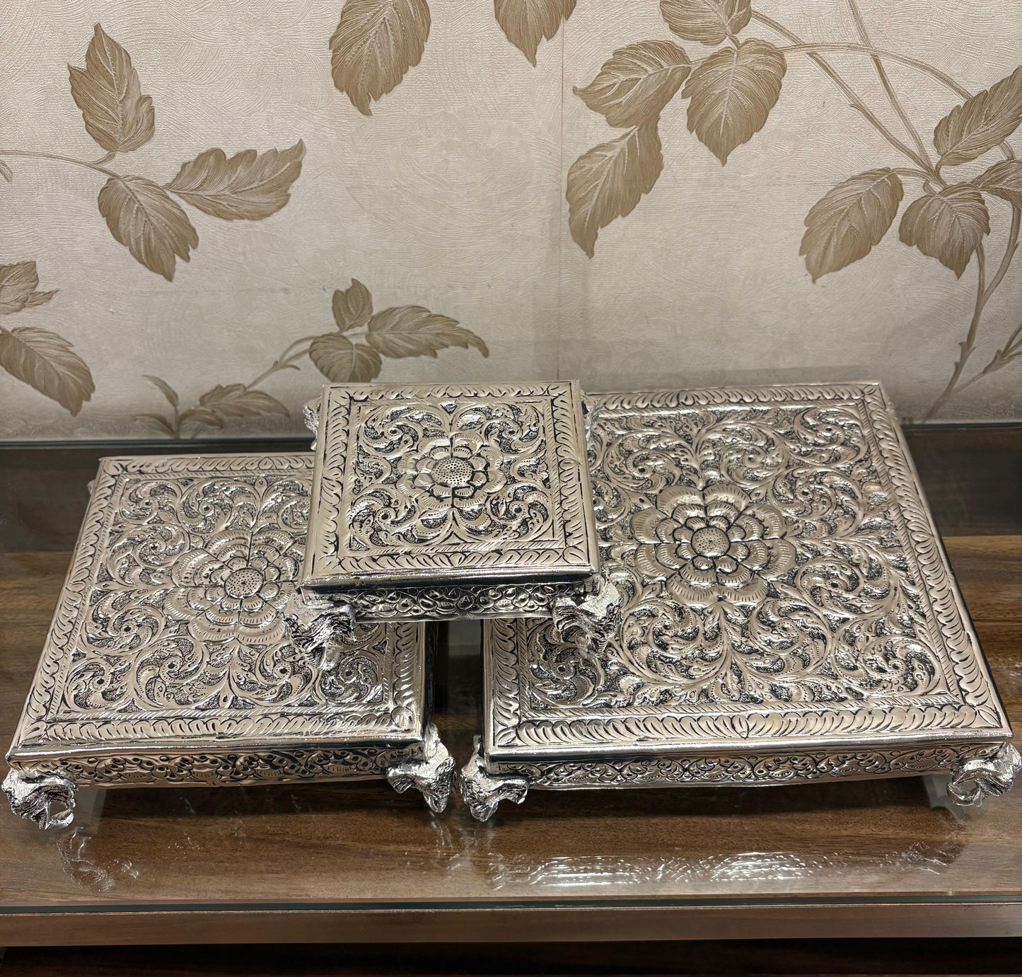 Antique Silver-Plated Decorative Chowki