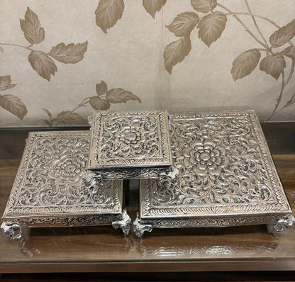 Antique Silver-Plated Decorative Chowki