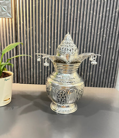 German Silver Hand-Engraved Mangal Kalash