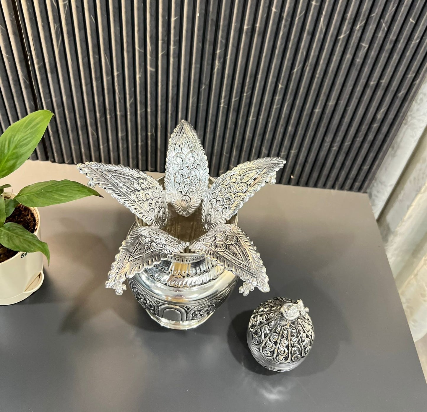 German Silver Hand-Engraved Mangal Kalash