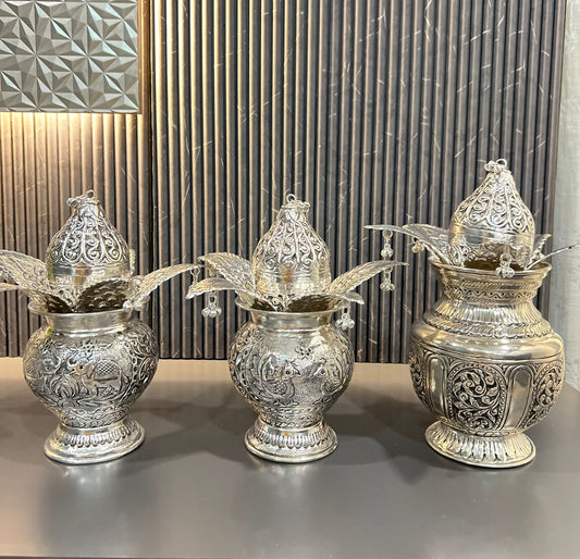 German Silver Hand-Engraved Mangal Kalash