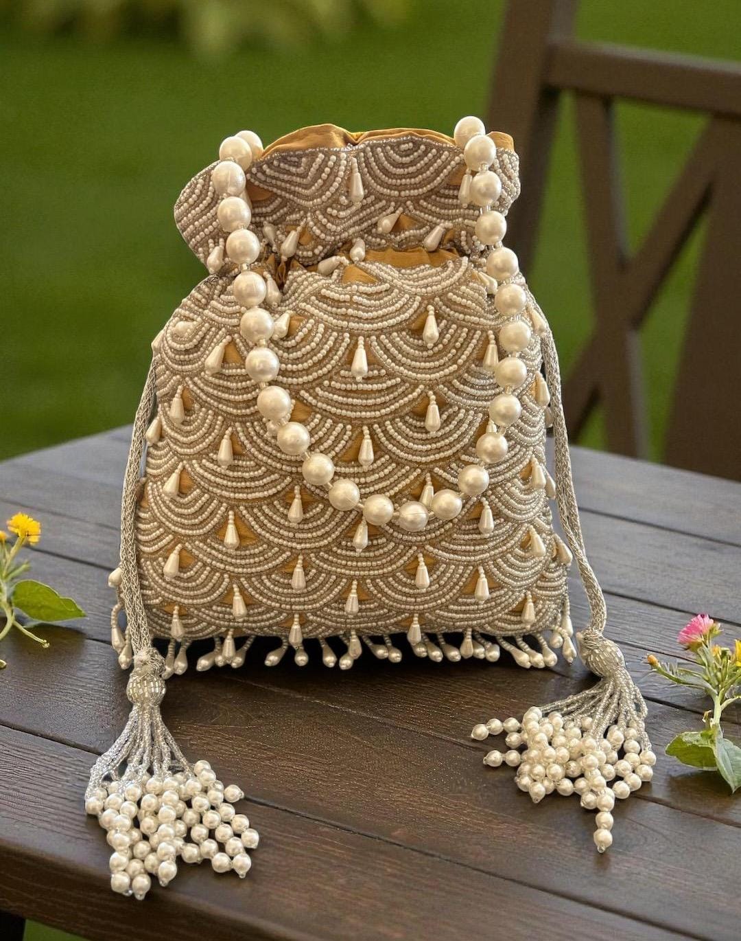 DP107 - Moti Hand Work Potli – Luxury Handcrafted Elegance