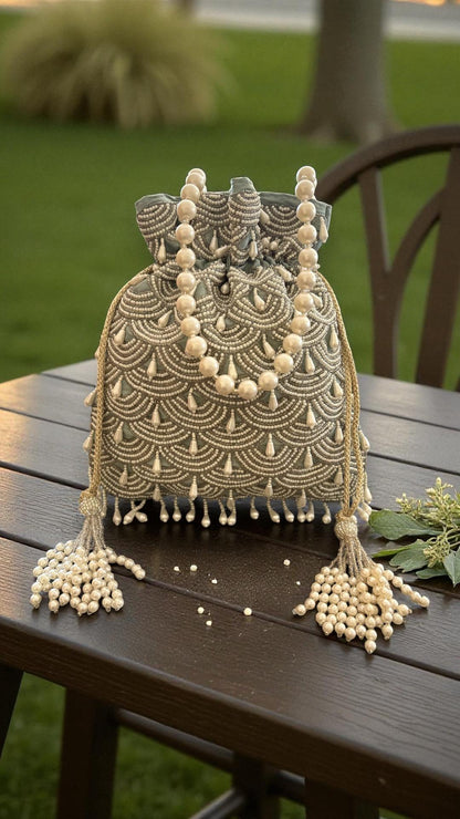 DP107 - Moti Hand Work Potli – Luxury Handcrafted Elegance