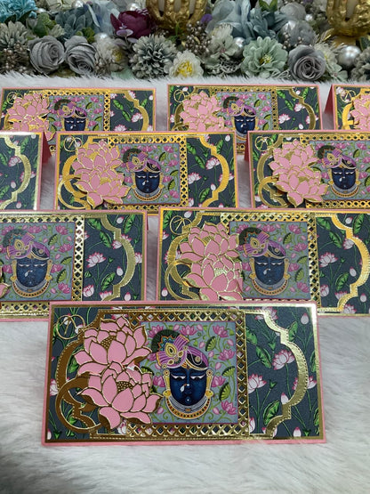 Premium Designer Shrinathji Lotus Envelope (Set of 10)