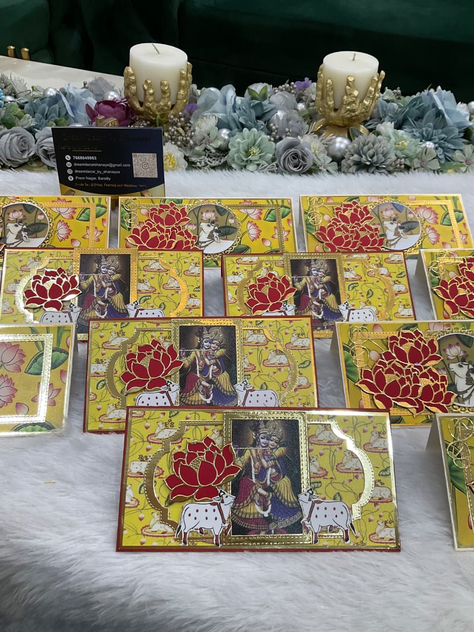 Designer Shrinathji / Krishna Cow &amp; Lotus Envelope Set