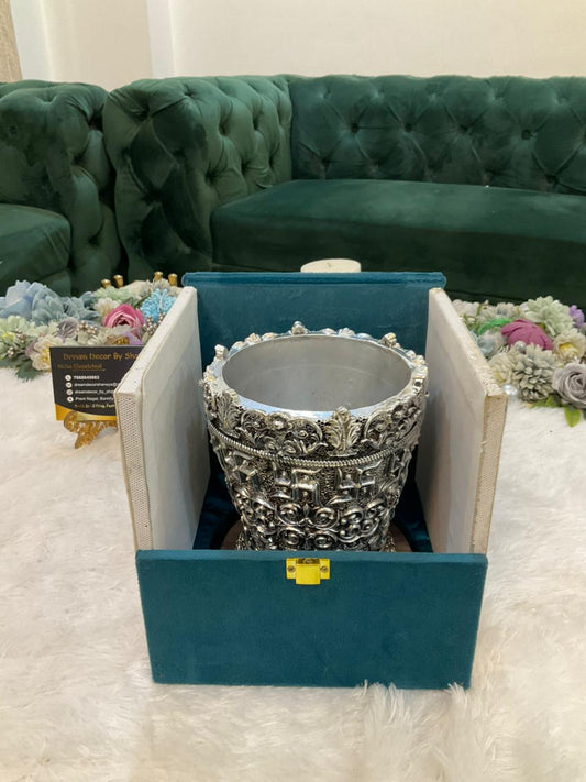 999 Silver Plated Tulsi Pot with Rose Quartz Base