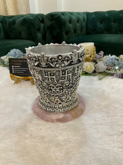 999 Silver Plated Tulsi Pot with Rose Quartz Base