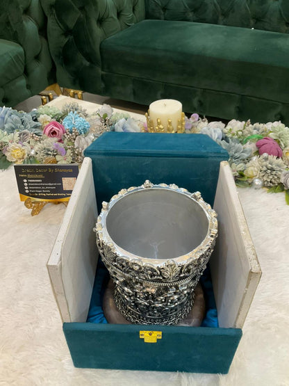 999 Silver Plated Tulsi Pot with Rose Quartz Base