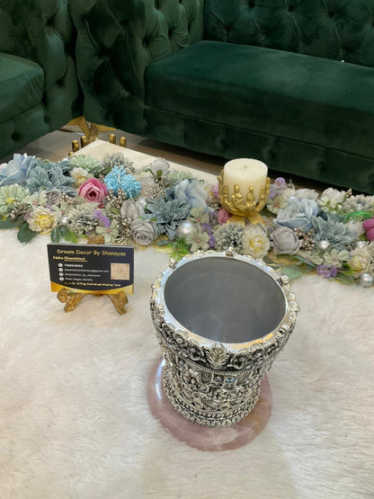 999 Silver Plated Tulsi Pot with Rose Quartz Base
