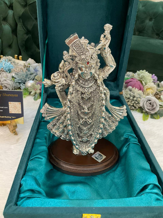 999 Real Silver Plated Shreenathji Idol (9.5 × 6 Inches)