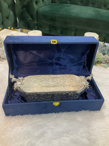 German Silver Boat Platter with Velvet Box