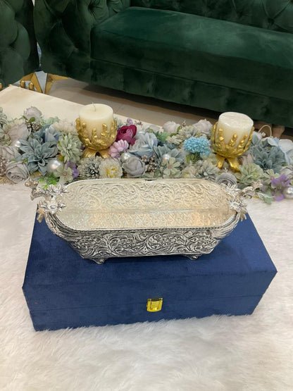 German Silver Boat Platter with Velvet Box