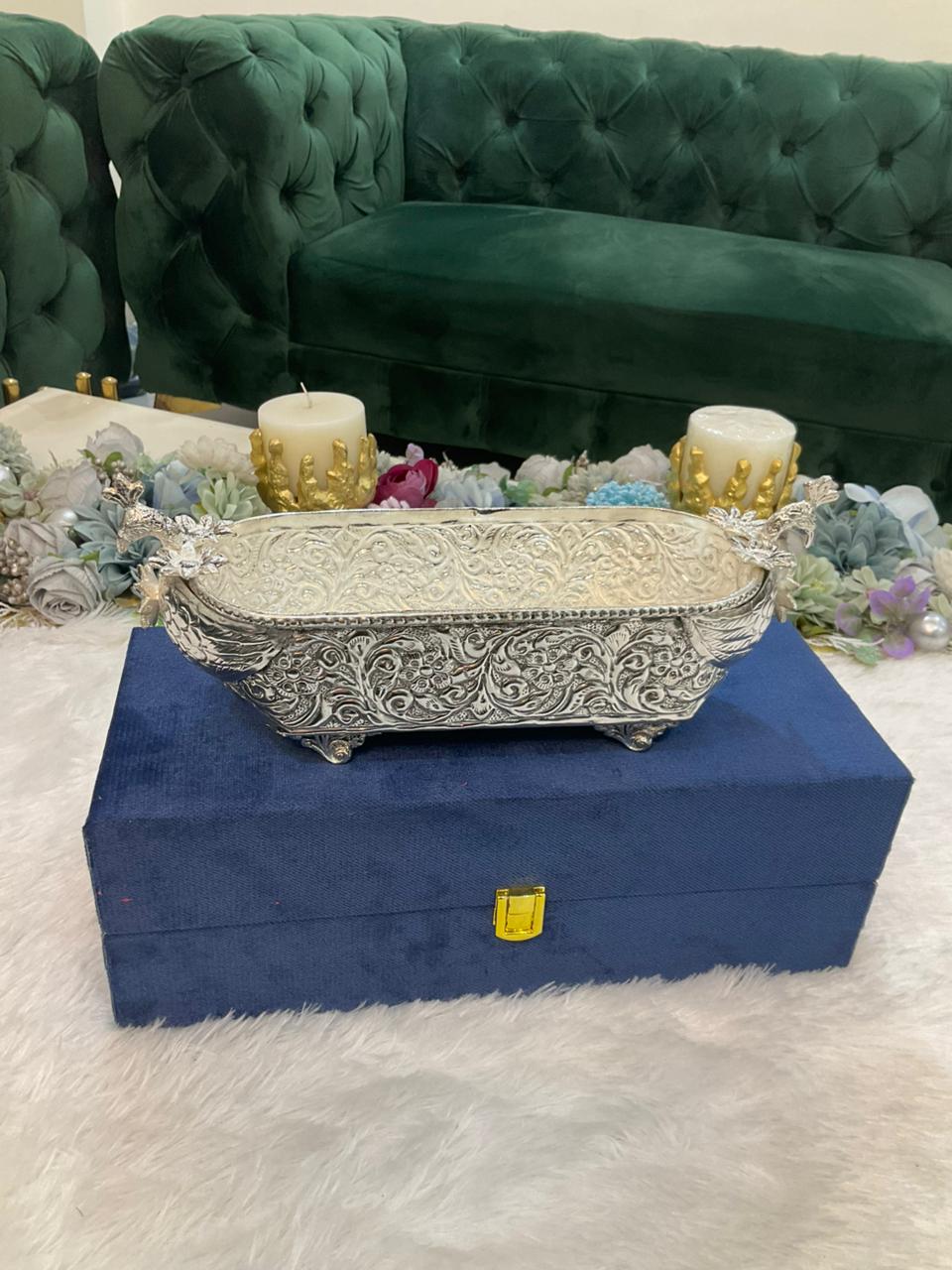 German Silver Boat Platter with Velvet Box