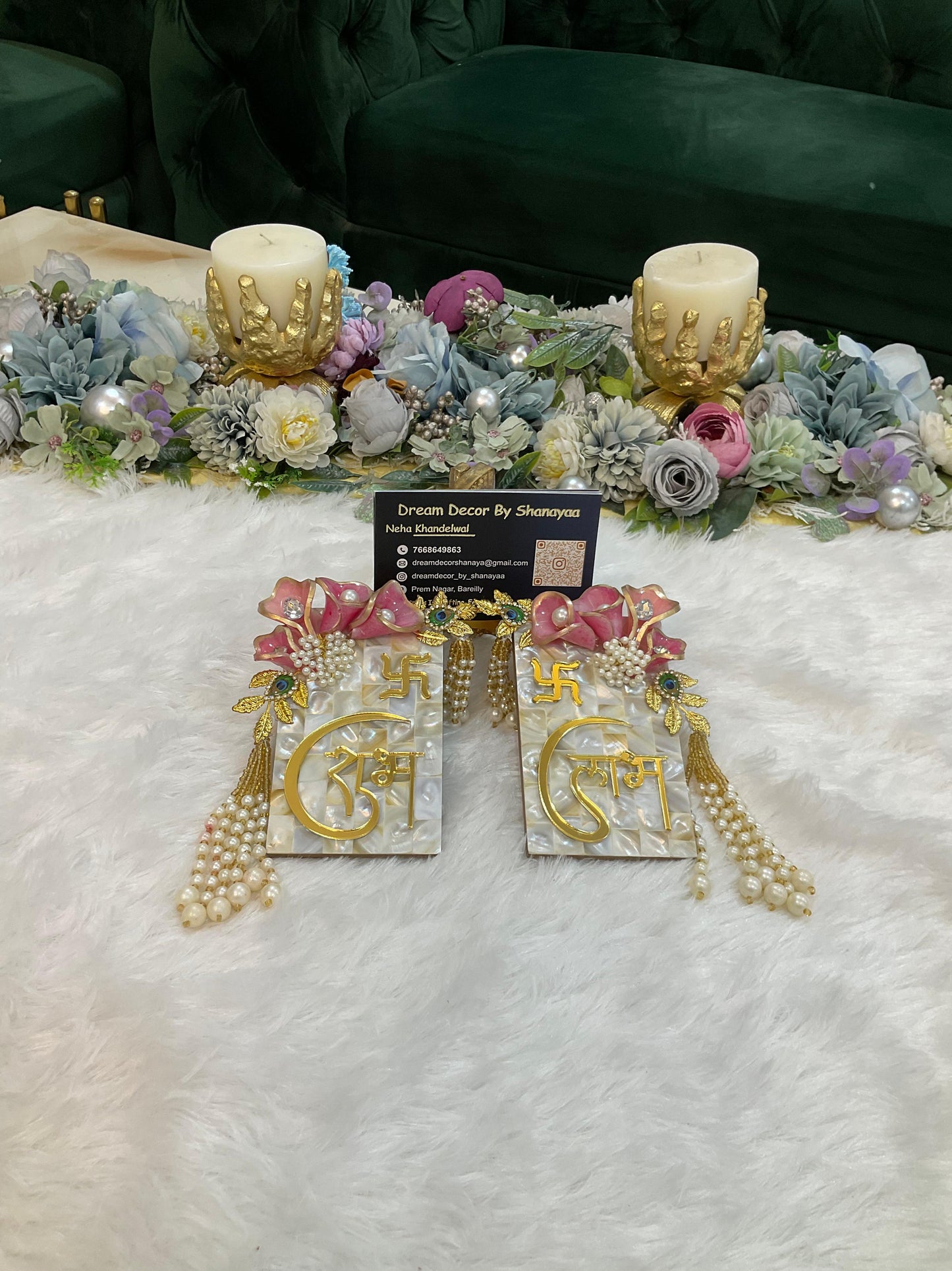 Mother of Pearl Shubh Labh Set – Elegant Festive Accent