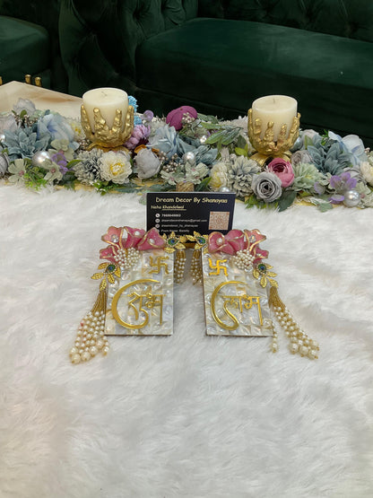 Mother of Pearl Shubh Labh Set – Elegant Festive Accent
