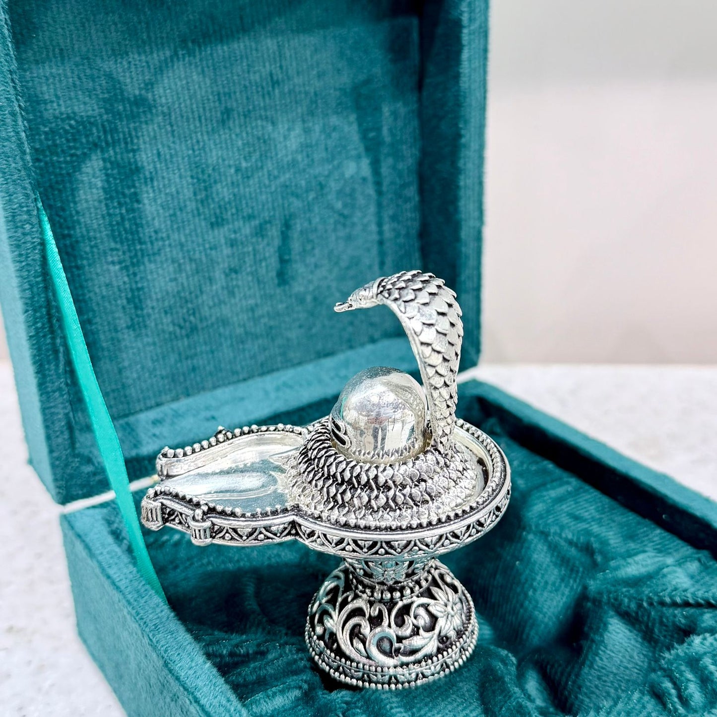 Shivling in Real Silver Plating with Premium Velvet Box
