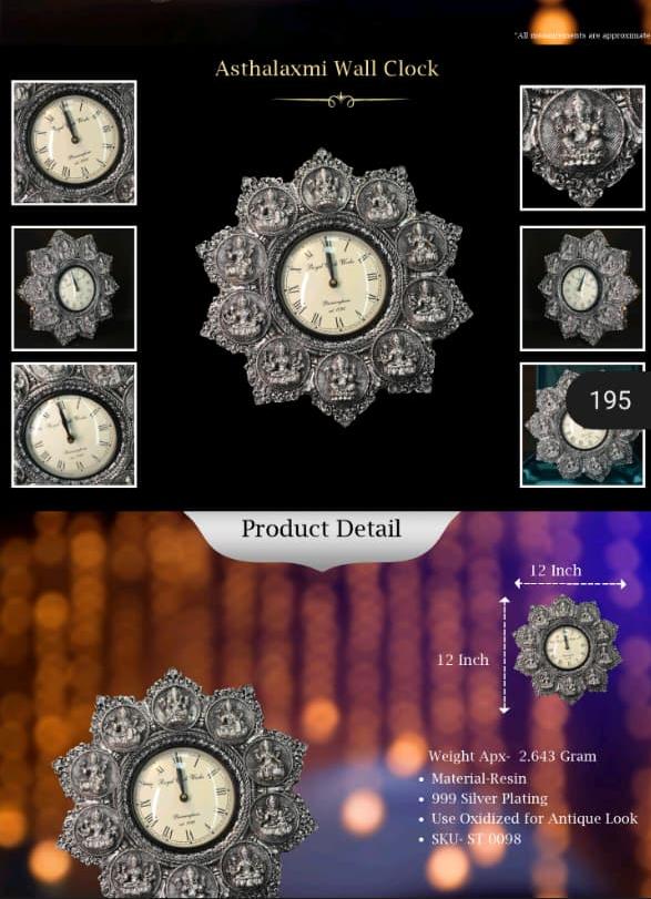 Real Silver Plated Asht Laxmi Wall Clock