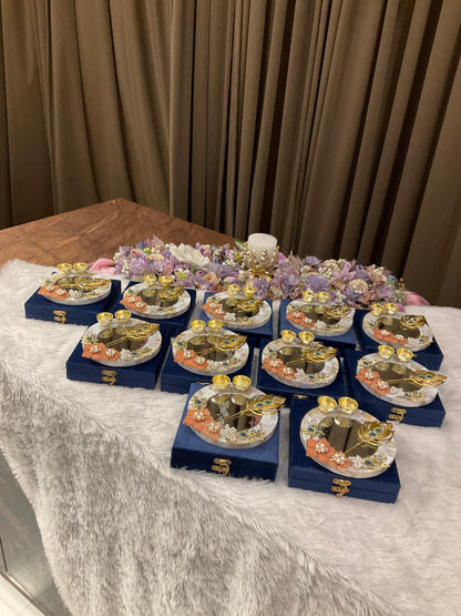 Luxury Resin Floral Tilak Platter with Designer Golden Stick
