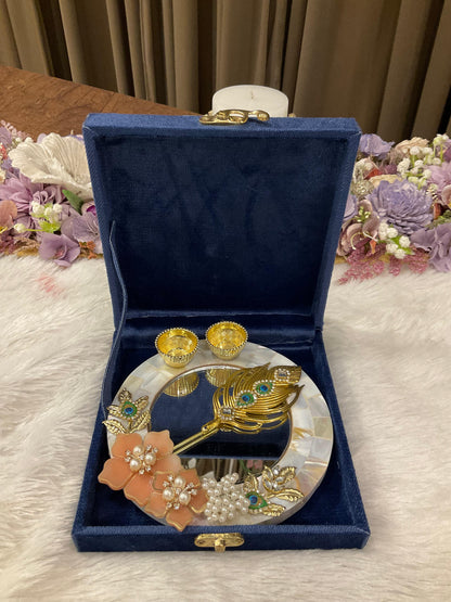 Luxury Resin Floral Tilak Platter with Designer Golden Stick