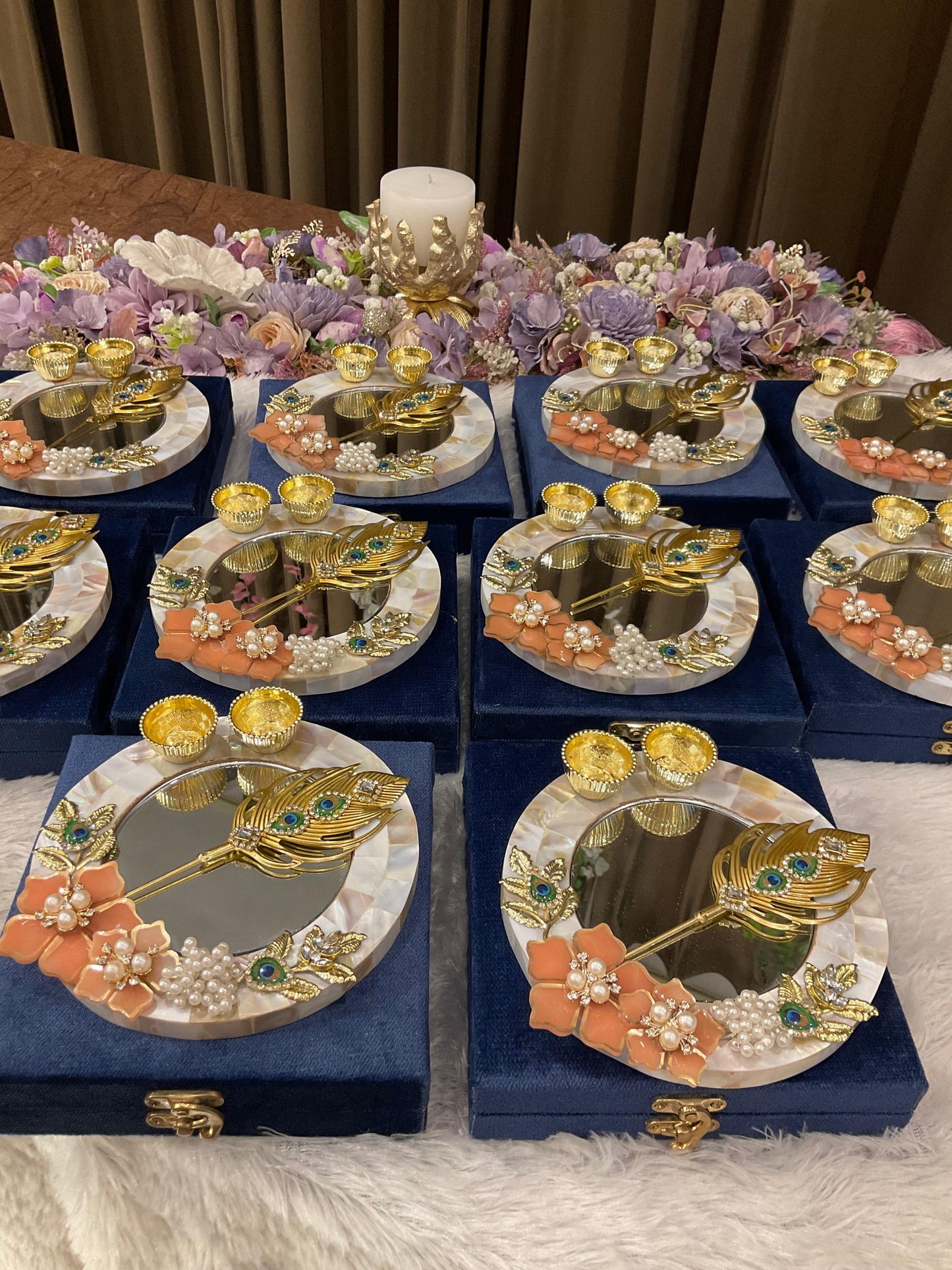Luxury Resin Floral Tilak Platter with Designer Golden Stick