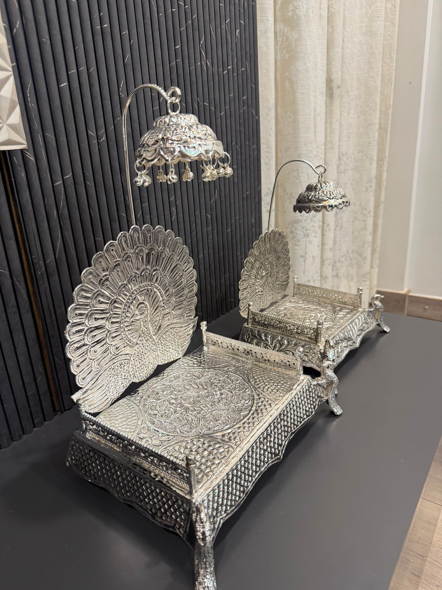 German silver hand engraved Peacock Singhasan