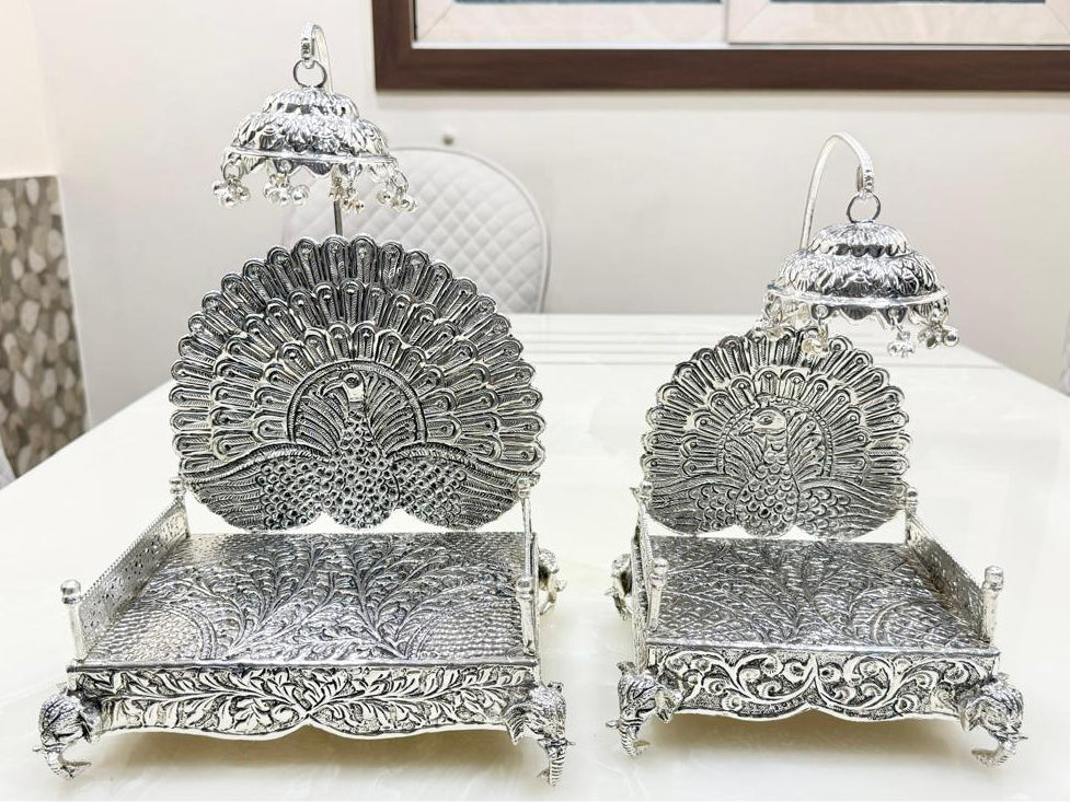 German silver hand engraved singhasan - Elephant Legs