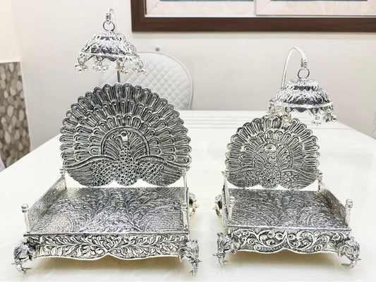 German silver hand engraved singhasan - Elephant Legs