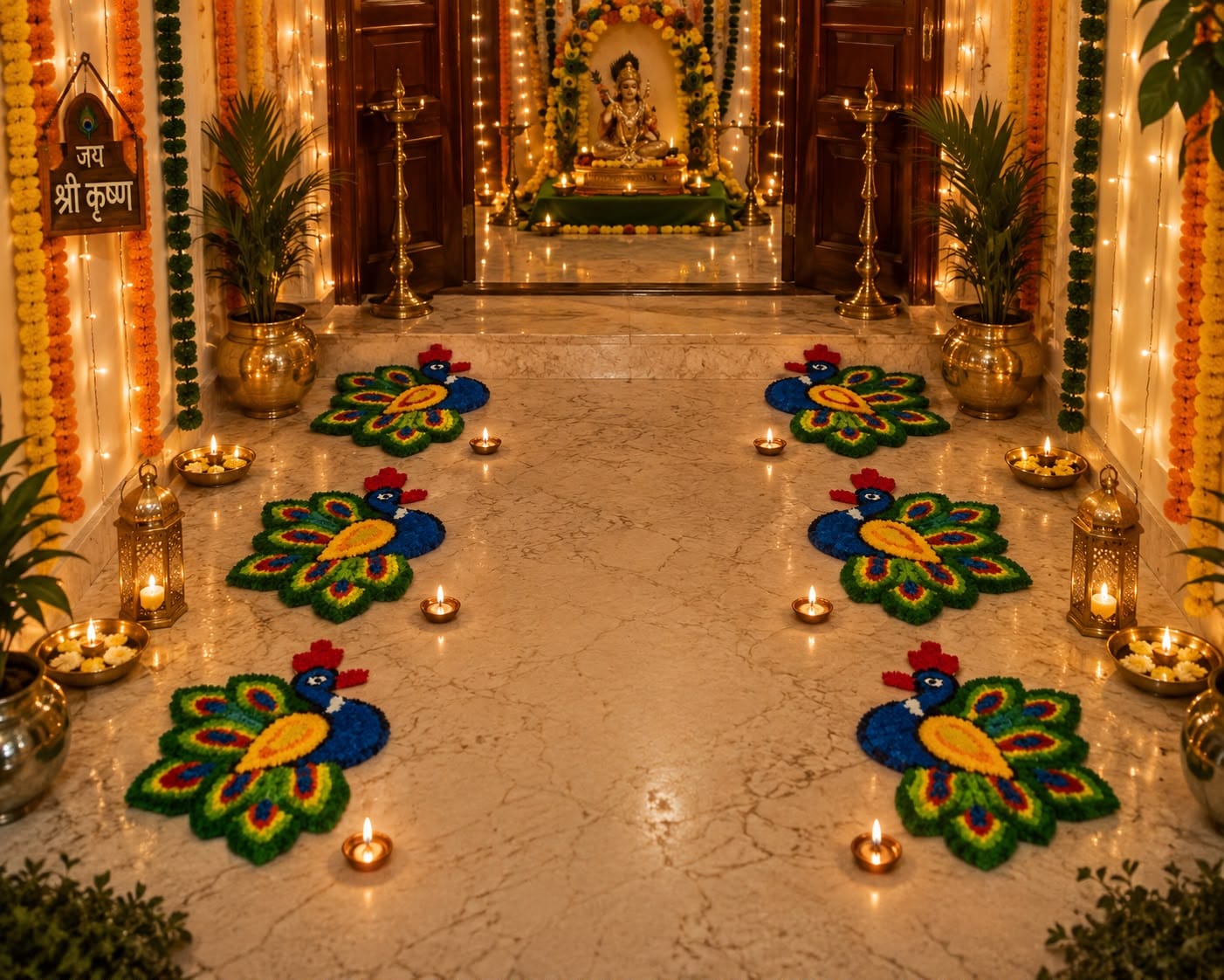 Peacock Staircase Rangoli Mats – Set of 8