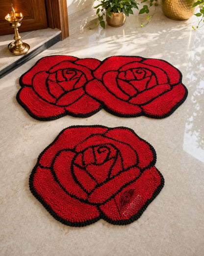 Premium Woolen Feather Rose Rangoli Mats – Set of 8