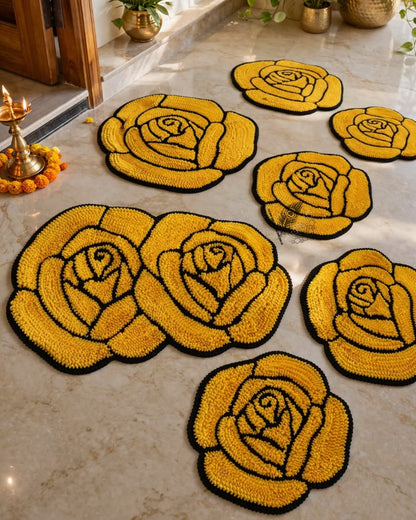 Premium Woolen Feather Rose Rangoli Mats – Set of 8