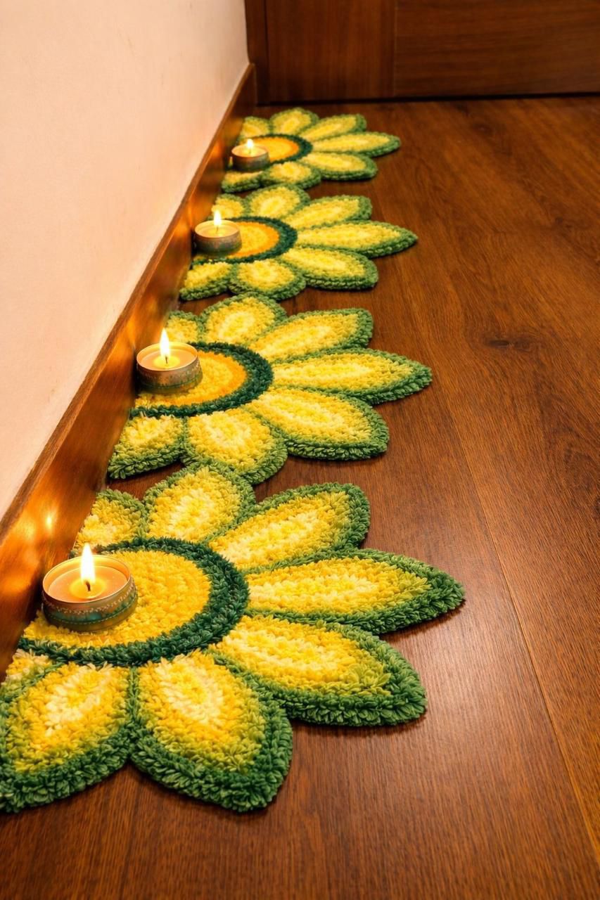 Premium Woolen Feather Rangoli Mats – Set of 8