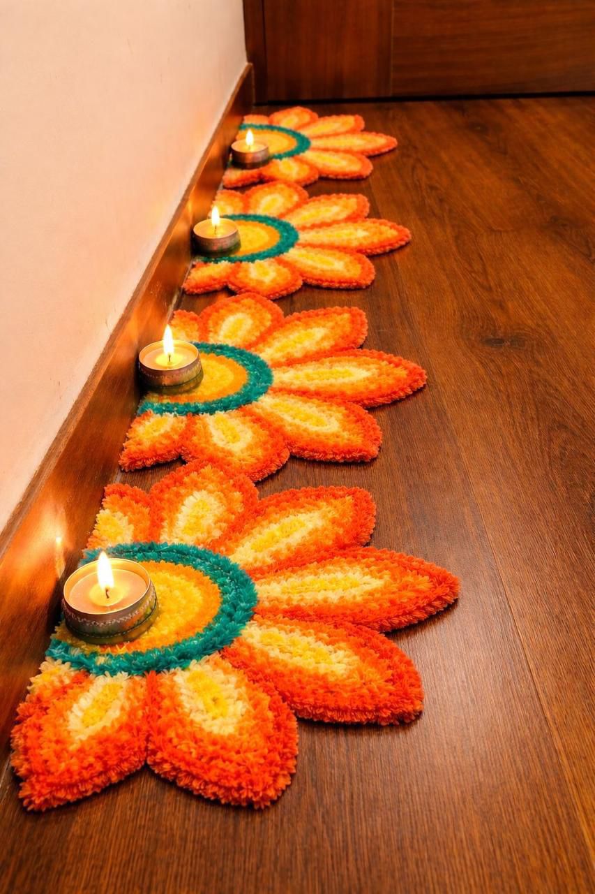 Premium Woolen Feather Rangoli Mats – Set of 8