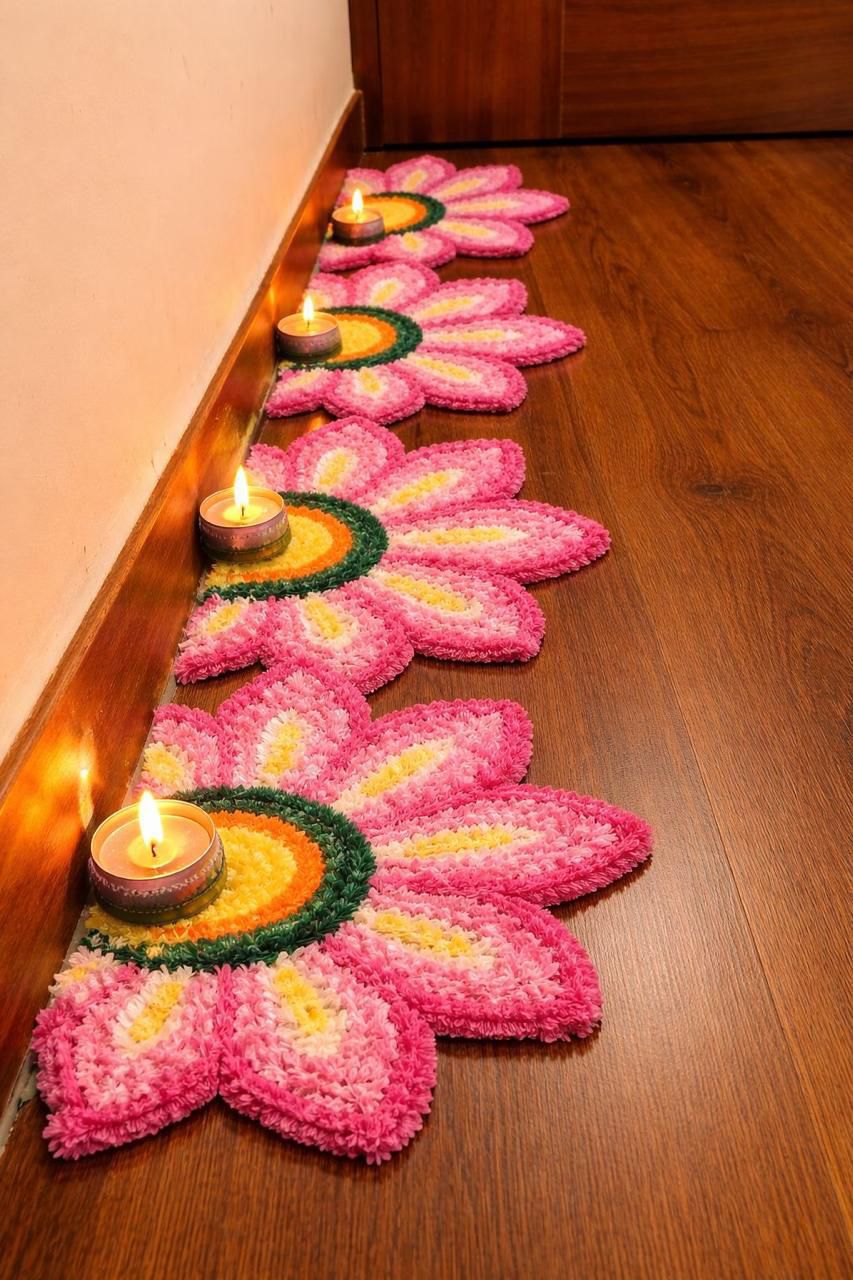 Premium Woolen Feather Rangoli Mats – Set of 8