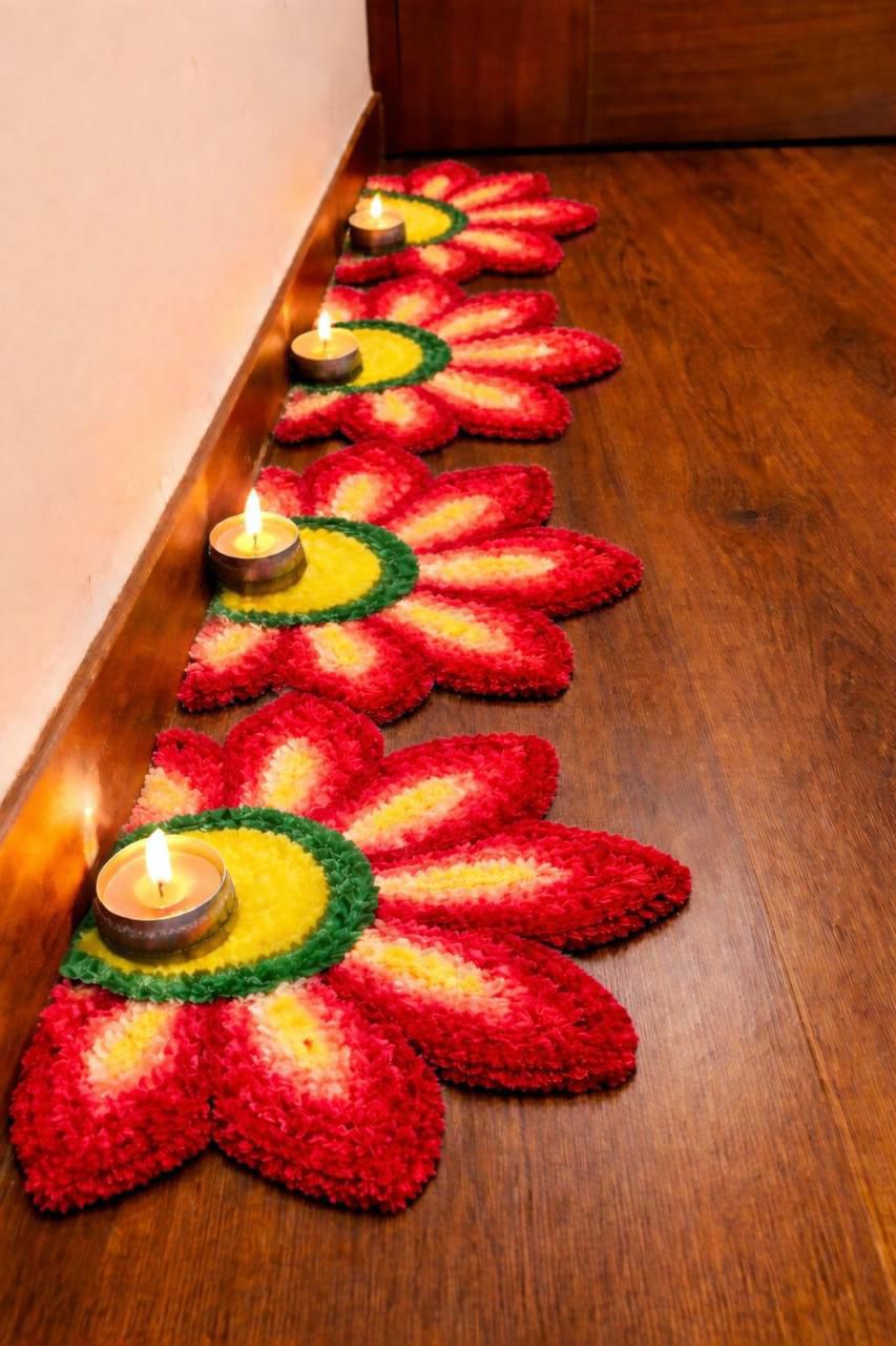 Premium Woolen Feather Rangoli Mats – Set of 8