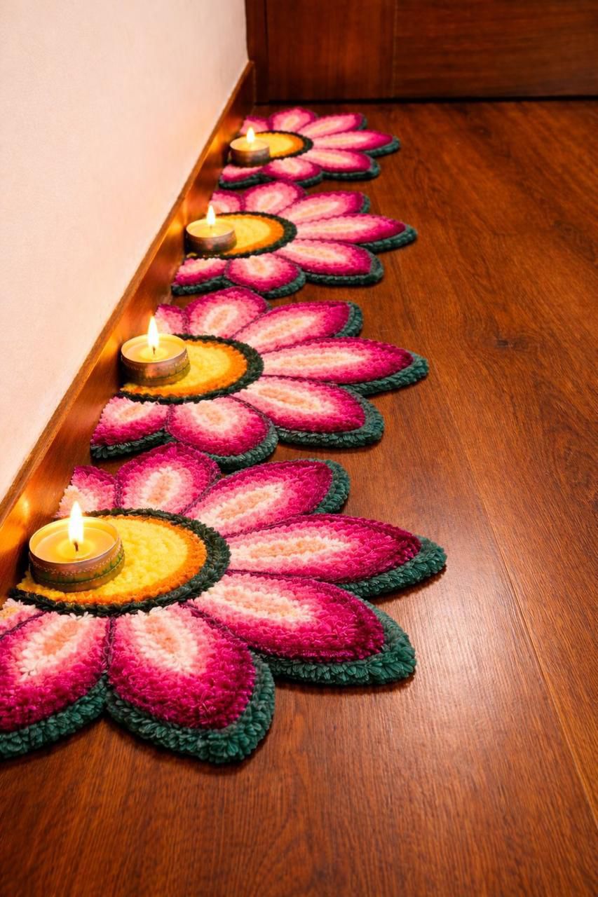 Premium Woolen Feather Rangoli Mats – Set of 8