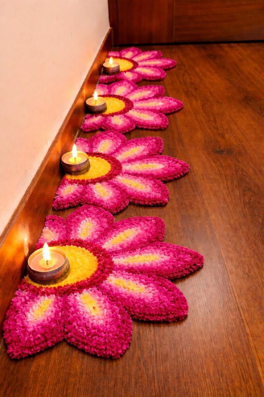 Premium Woolen Feather Rangoli Mats – Set of 8