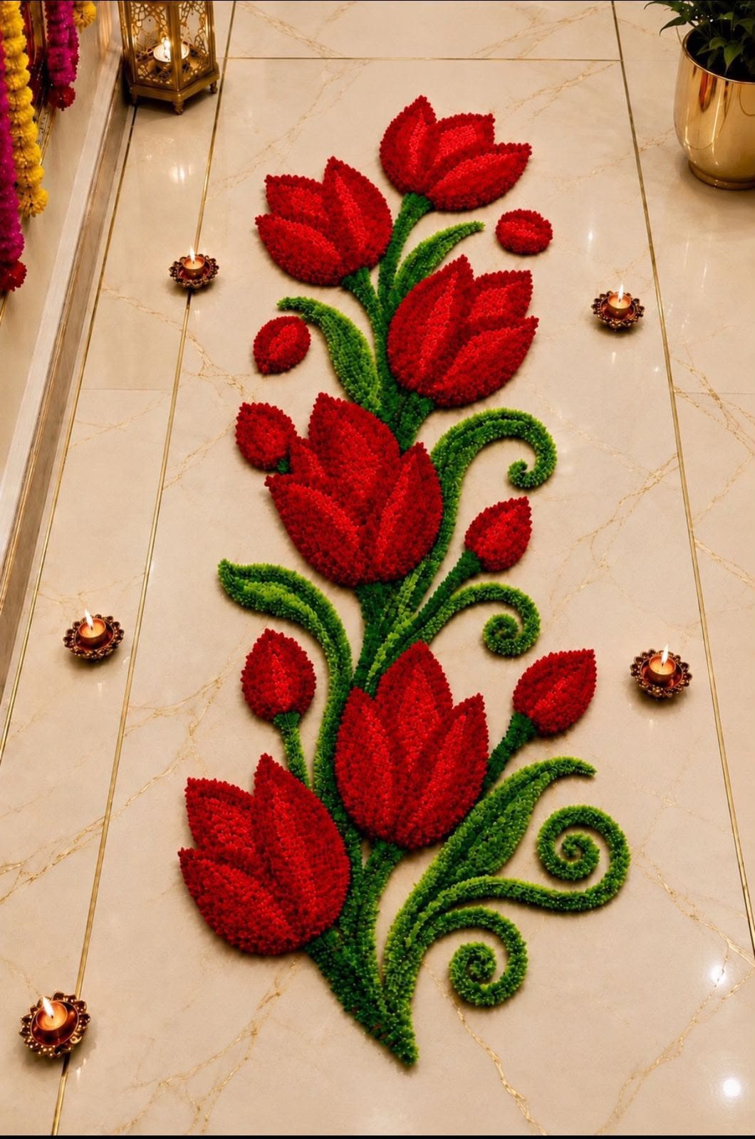 Tulip Trail Rangoli Mat – Elegant Floral Festive Décor