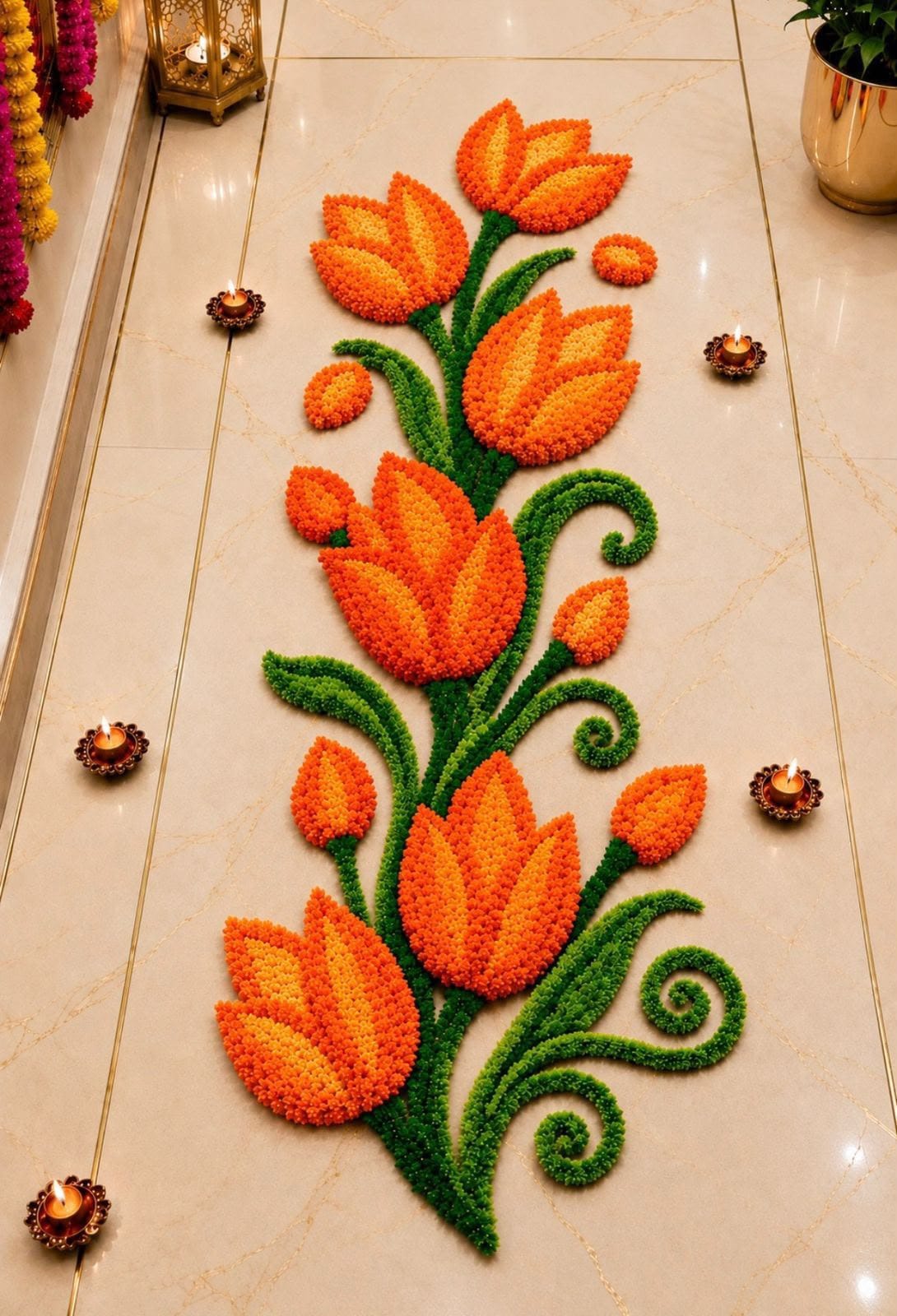 Tulip Trail Rangoli Mat – Elegant Floral Festive Décor