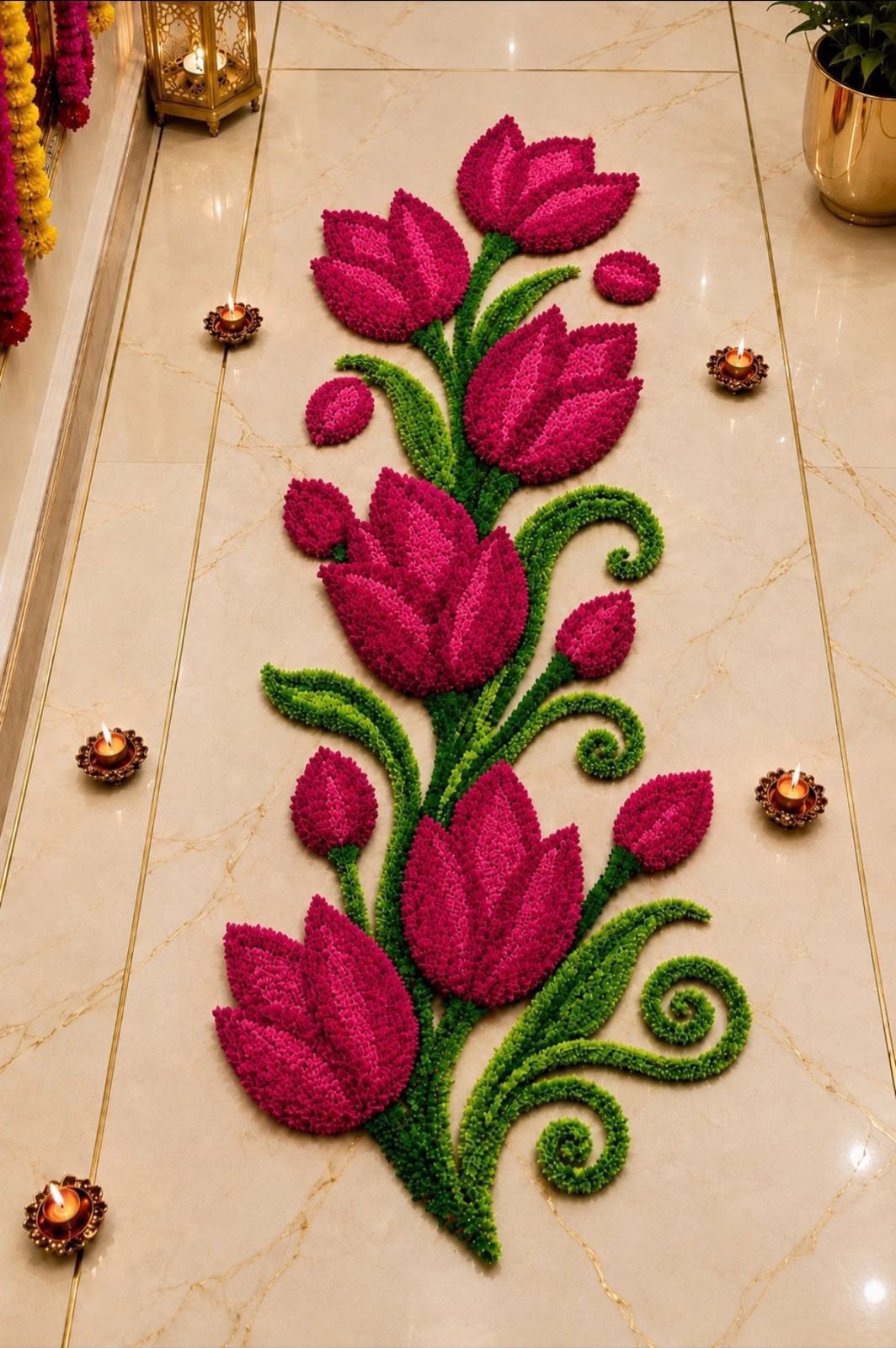 Tulip Trail Rangoli Mat – Elegant Floral Festive Décor