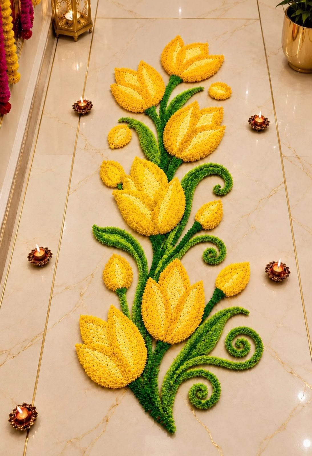 Tulip Trail Rangoli Mat – Elegant Floral Festive Décor