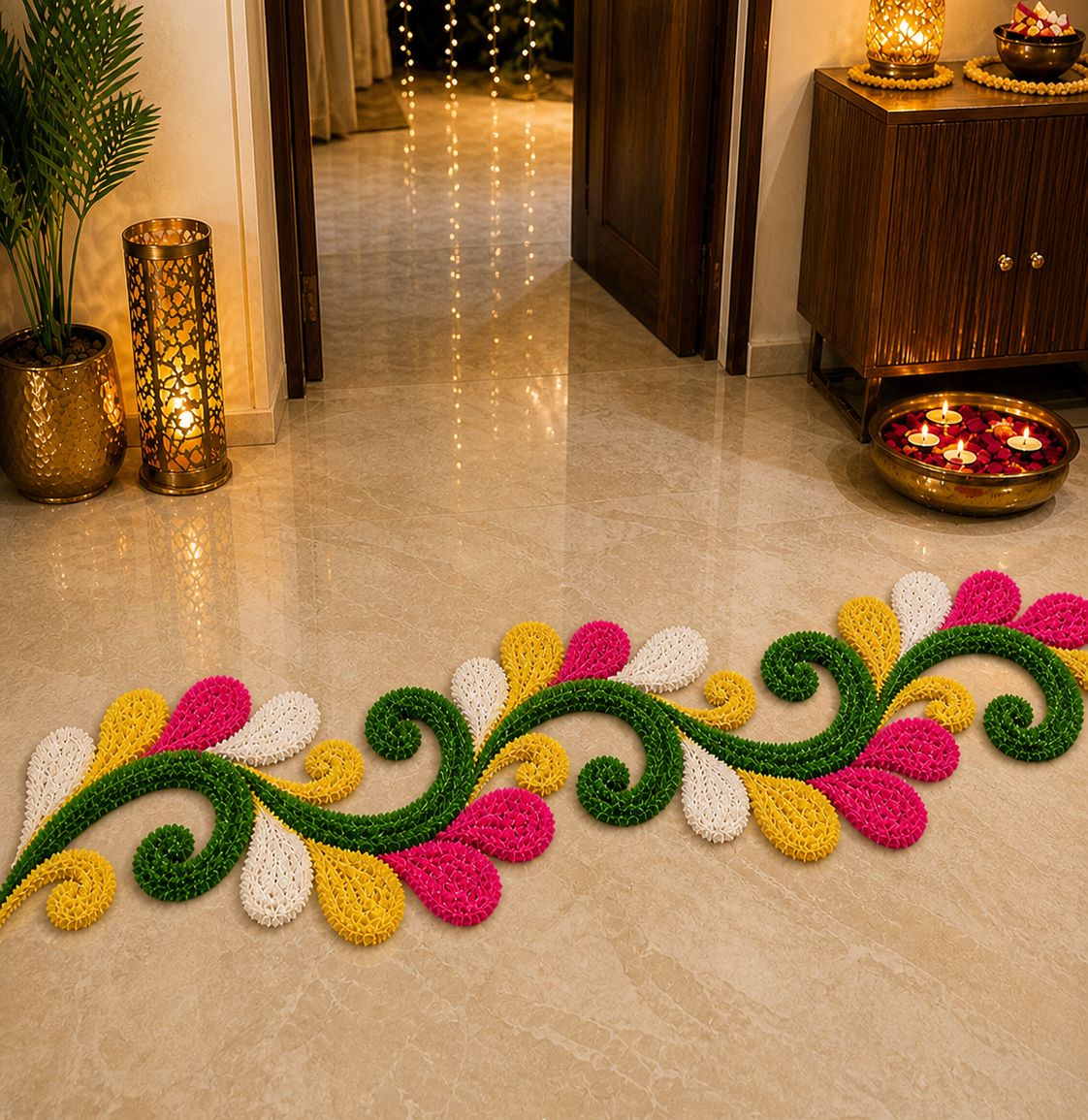 Tulip Trail Rangoli Mat – Premium Floral Entrance Décor