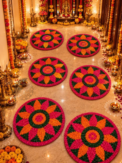 Premium Woollen Round Rangoli Mat – Set of 6