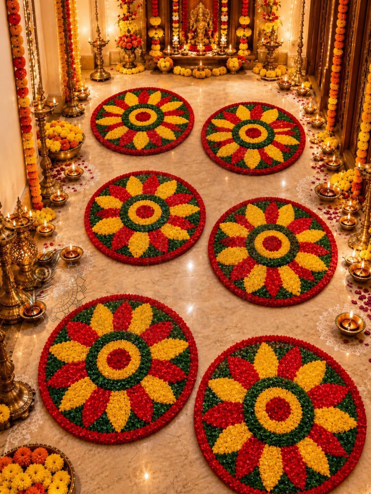 Premium Woollen Round Rangoli Mat – Set of 6