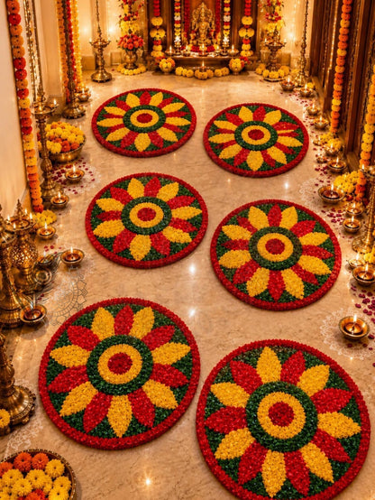Premium Woollen Round Rangoli Mat – Set of 6