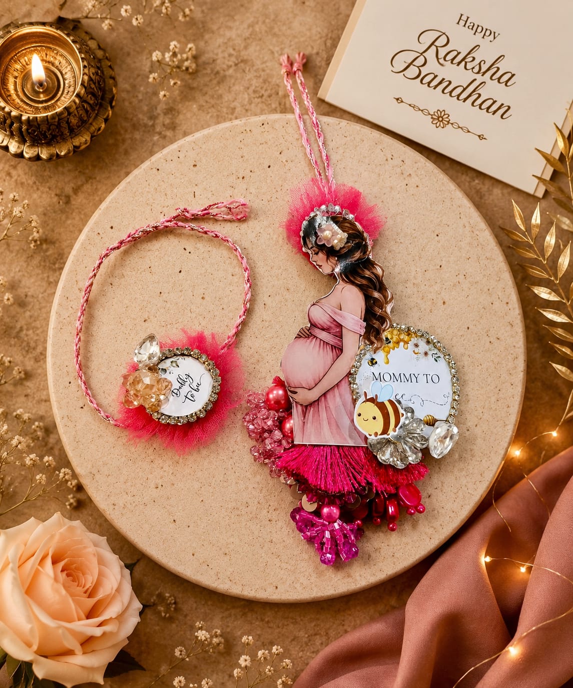 Mom-to-Be & Dad-to-Be Rakhi Set – Premium Handmade Couple Rakhi