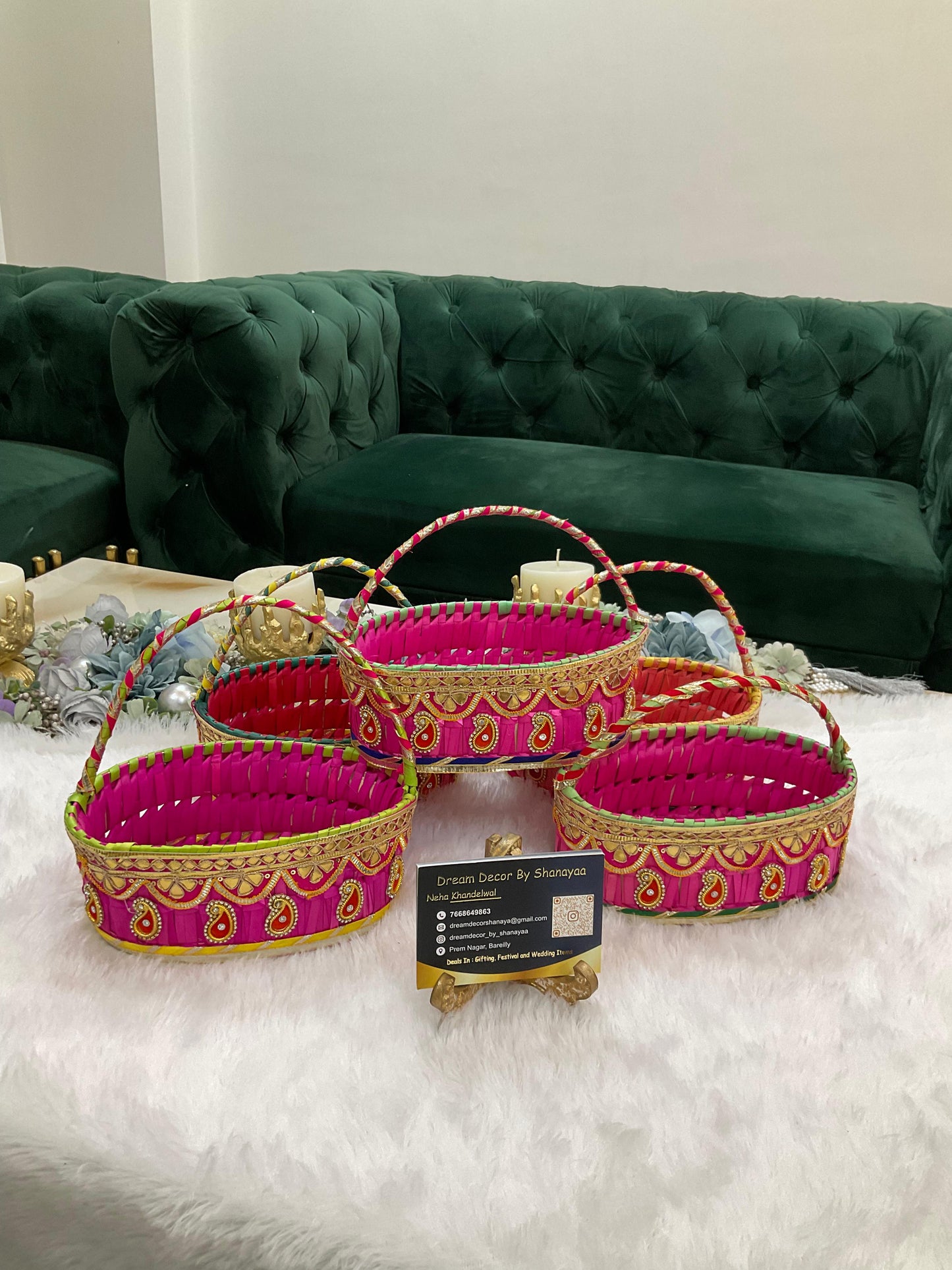 PL101 - Palm Leaf Basket with Gota Décor (4pc)